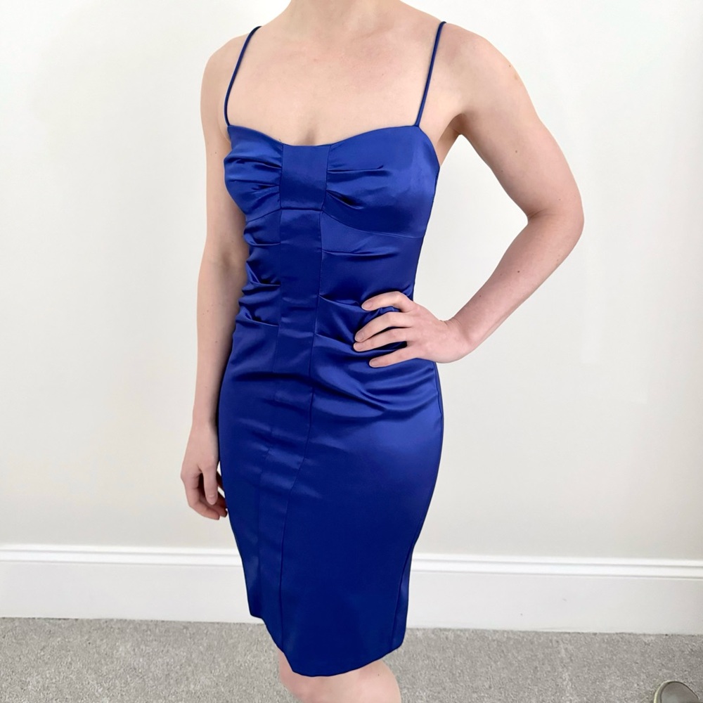 Cobalt blue satin mini dress spaghetti strap homecoming Y2K wedding cocktail 1/2